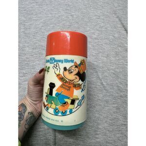 Vintage 1970's Walt Disney World Aladdin Thermos Mickey Mouse Magic Kingdom Blue
